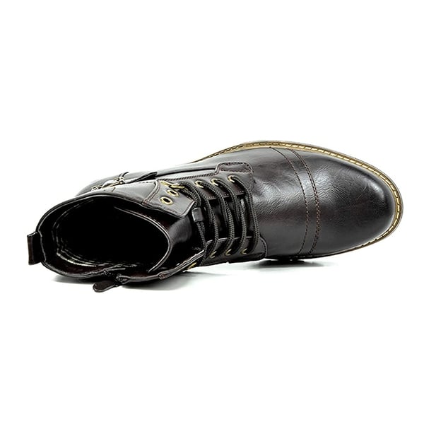 Men's Vegan Leather Motorcyle Combat Boots - DARK BROWN - 3